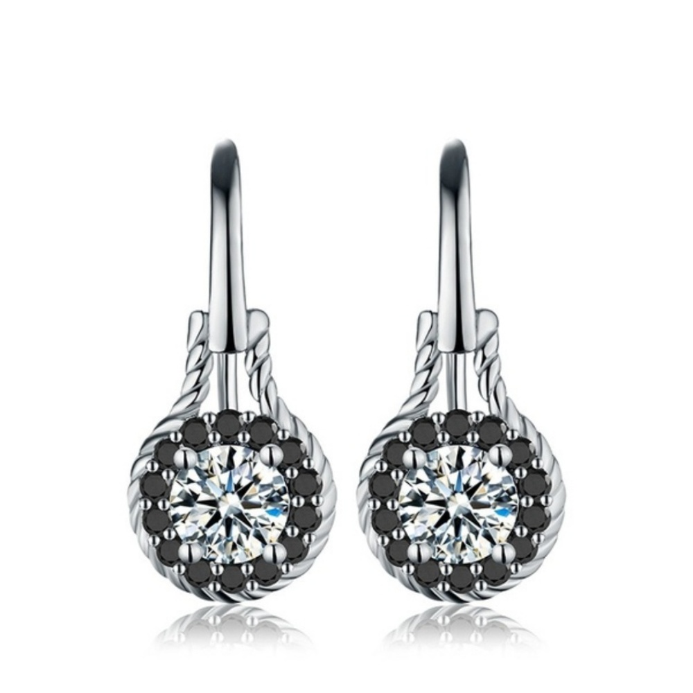 New SS Earrings with a CZ Stone and Black Accents - Picture 2 of 3
